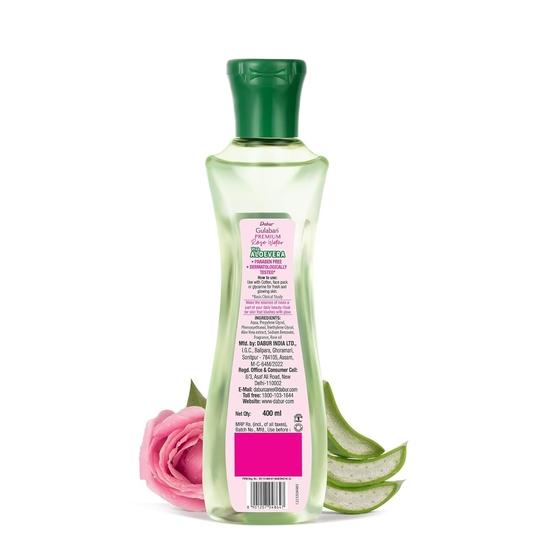 Dabur Gulabari Premium Rose Water with Aloe Vera - 400 Ml | Upto 8 HR Skin Hydration | Cleanses, Tones and Moisturises Skin | For All Skin Types