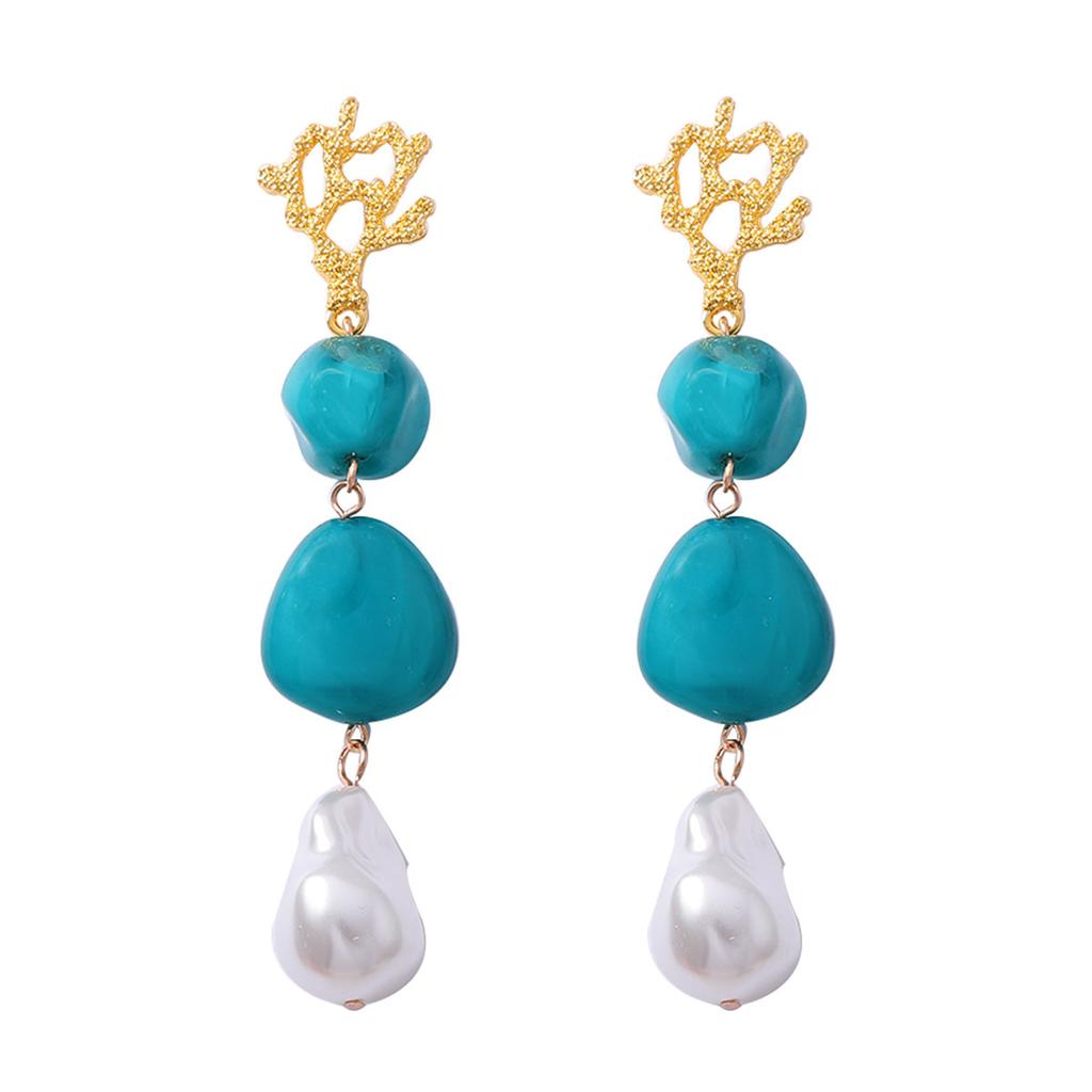 Vintage lake blue resin geometric water drop earrings elegant and thin holiday style niche high-end women's earrings