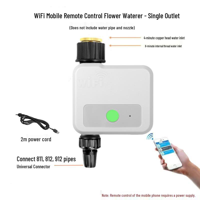 WiFi-Enabled Automatic Garden Irrigation System with USB 5V Power Supply and Mobile Remote Timing Control