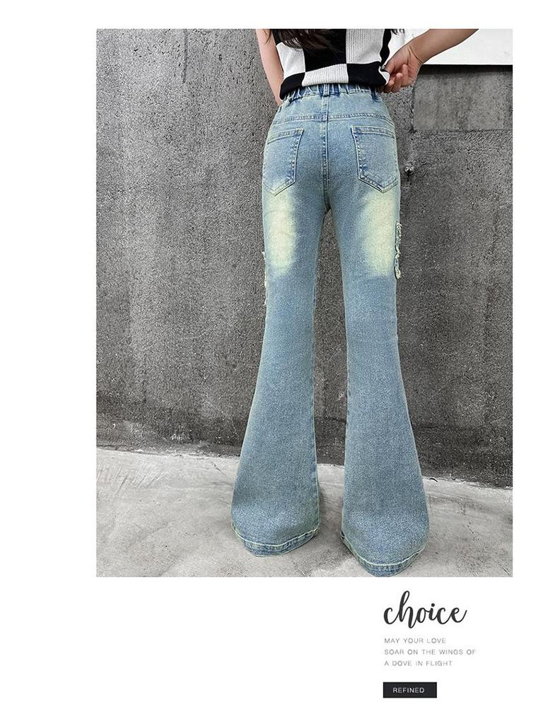 Girls' Denim Flare Pants - 2025 Spring/Autumn Casual Jeans for Big Kids