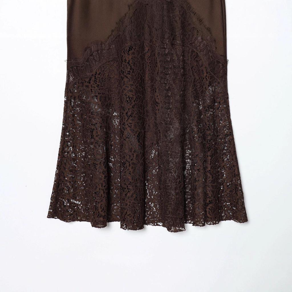 European American Style Women's Lace Satin Midi Skirt - 2025 New Fashion Collection