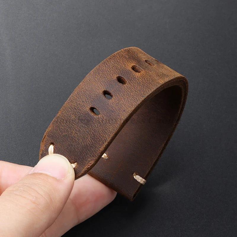 Handmade Cowhide Leather Watchband Strap 20mm 22mm 24mm 26mm Vintage DarkBrown Padded Watchband for PAM111 441 Soft Men Bracelet