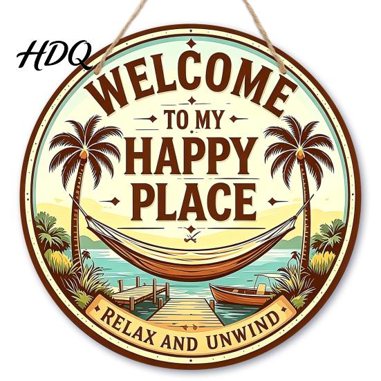Tropical Coconut Grove Decor Hello Summer Door Sign Spring Beach Flowers Welcome Wooden Rustic Wood Hanging Plaque Front for Wall Outdoor