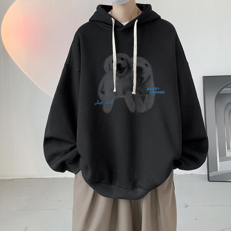 Funny Men's Oversized Hoodie Black 7XL Hoodies with Hat Oversize for Men Dog Print Man Casual Wear Hoody Male Sweatshirt