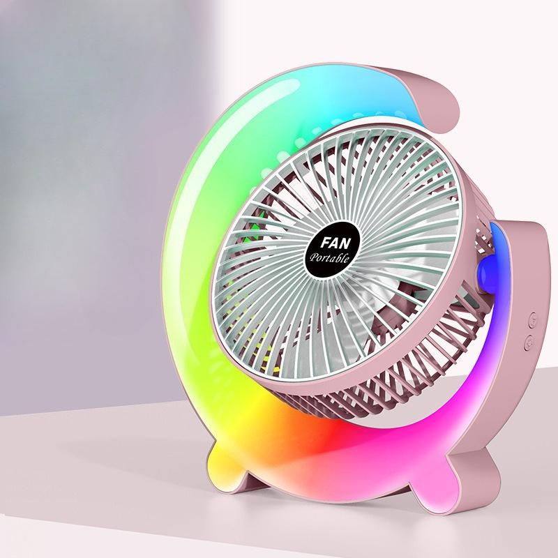 Portable USB Rechargeable Desk Fan with RGB LED Night Light 3 Speed Quiet Air Circulation Fan 360 Adjustable Home Office Bedroom