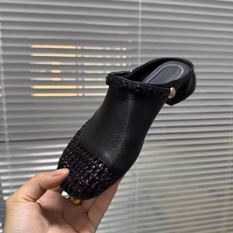 Fashion French Breathable Woven Half Slippers Womens Summer New Fashion Wear Breathable Sandals Womens Flat Comfortable Casual Sandals