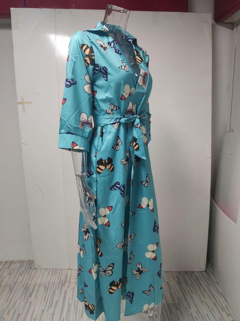 Women's Fashion V-neck Print Long Sleeve Bodycon Dress 2025