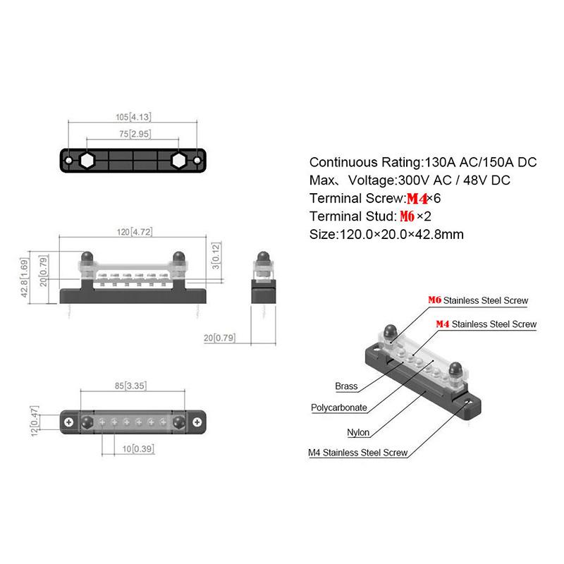 1/2Pcs Bus Bar Battery Power Distribution Block 12V M6 Stud Positive Negative Bus Bar For Truck Boat Car Camper