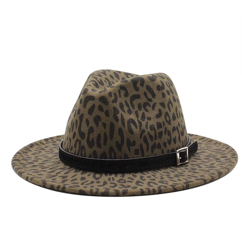 British Style Male And Female Leopard Print Jazz Woolen Hat Big Eave Hat Top Hat