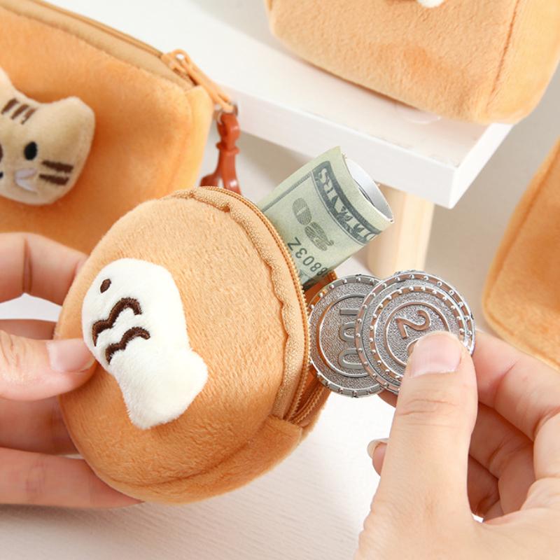1Pc Cute Muffin Cat Fish 3D Plush Coin Purse Portable Cartoon Drop-proof Protector for AirPod Girl Key Earphone Zipper Organizer