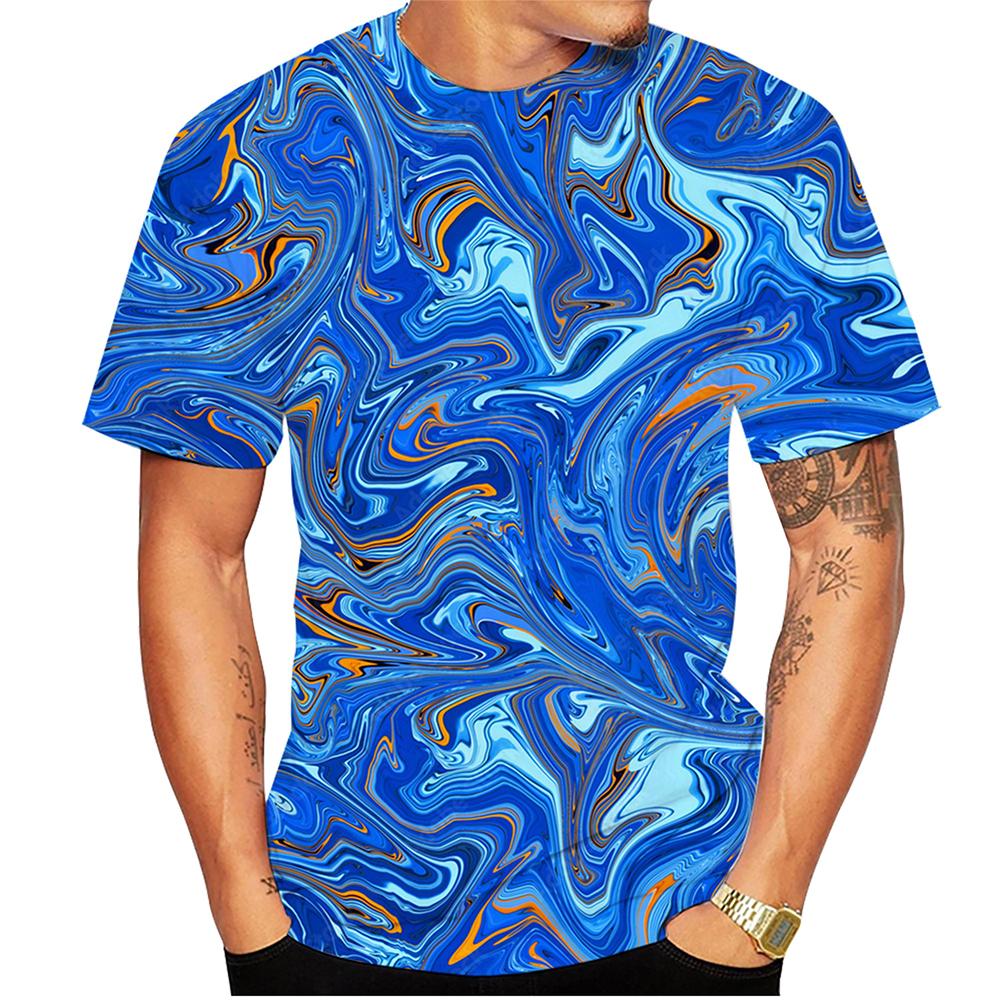 Summer Round Neck 3D Swirl Print Top Fashionable Casual Short Sleeved Men's T-shirts