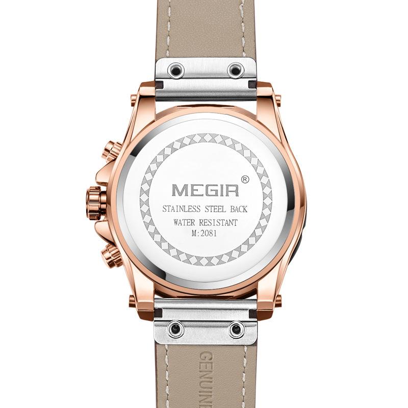 Watch Men'S Fashion Sports Three-Eye Timing Leather Versatile Men'S Quartz Watch 2081