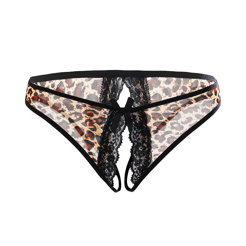 Plus Size Lace Mesh Open Crotch Thong with Bow