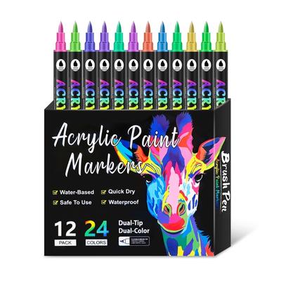 12 Stück Doppelseitige Acrylmarker Acrylfarbstift mit Pinselspitze zum Malen auf Papier Holz Glas Keramik Leinwand