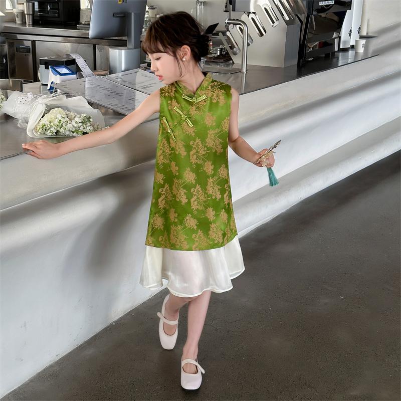 2026 new western-style thin style girls' and little girls' improved cheongsam summer new Chinese Hanfu Chinese style dress