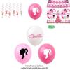 Barbie Doll Themed Purple Birthday Party Decoration Set With Cartoon Flags, Latex Balloons, And Cake Toppers