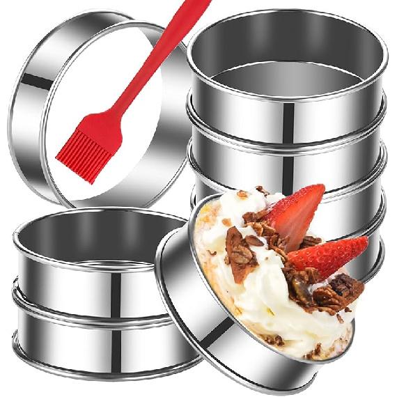 DATANYA 8 шт. Кольца для английских маффинов, 4 дюйма, Двойные закатанные тарталетки из нержавеющей стали, Круглые металлические формы-кольца для выпечки 4-inch-8 pieces