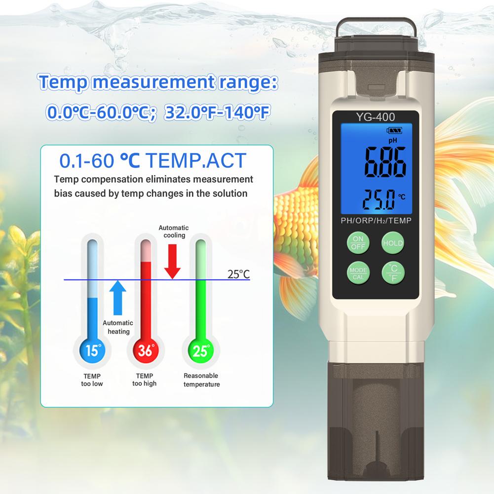 4 in 1 Digital PH ORP Temperature H2 Meter ppm ppb Dissolved Hydrogen Water Tester for Aquarium Drinking Water Hydroponics Pool