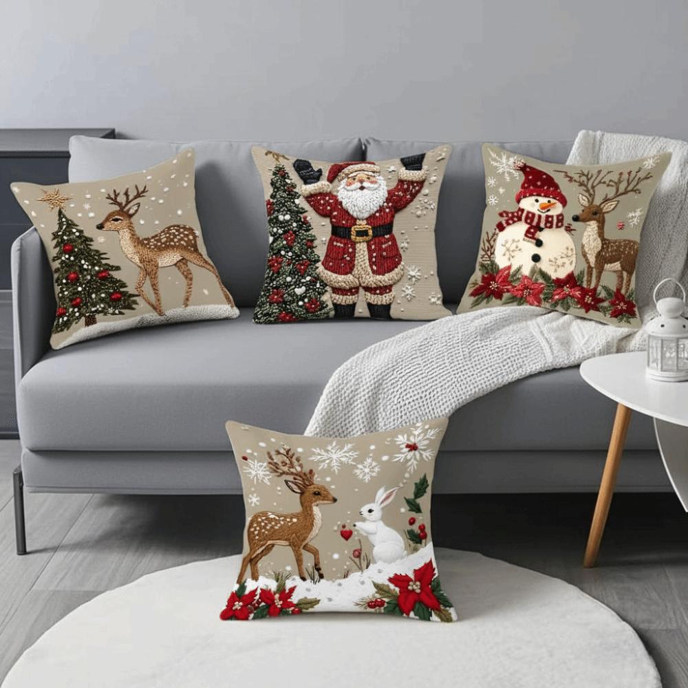 Short Plush Christmas Pillow Cover 45x45cm Sofa Cushion Cover  Xmas Home Decoration