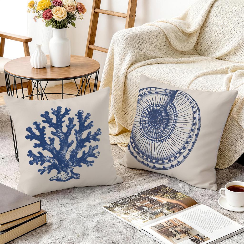 1/4pcs Blue Sea Life Abstract Pattern Cushions Pillowcase Polyester Cushion Cover Throw Pillow Pillowcover Home Car Sofa Decor