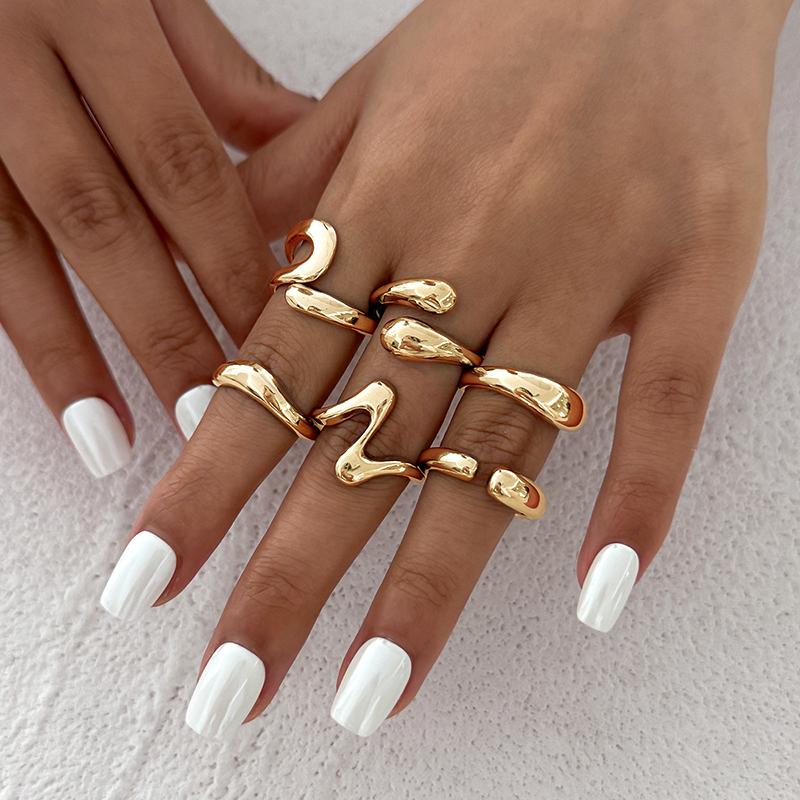 

Fashion 6Pcs Irregular Glossy Metal Open Rings for Women Vintage Punk Gold Silver Color Personality Finger Ring Female Jewelry