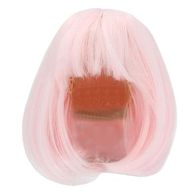 Puppenperücke, glatt, Pony, schulterlang, kurzes Haar, weiche Faser, leicht zu schneiden, für 1/3 BJD, Rosa