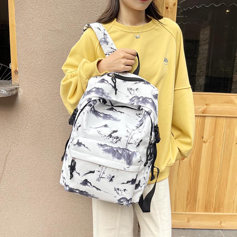 Schoolbag literary and light leisure travel backpack new Chinese style ancient style ink painting printing backpack female student travel schoolbag