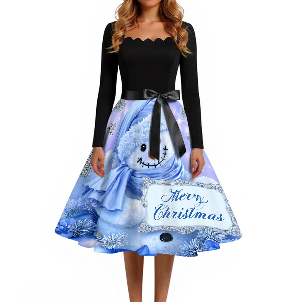 Women's Casual Retro Square Neck Dress with Halloween Print for Party and Daily Wear