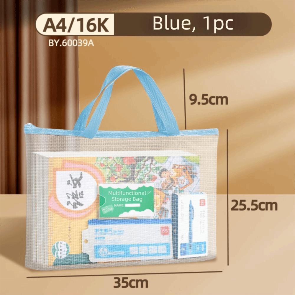 with Zipper and Handle A3 Project Bag Large Capacity Multifunctional Mesh Art Bag Thickened Waterproof Storage Bag