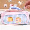 Cute House-themed Handheld Pencil Case, Checkered Print Multi-pocket Stationery Bag