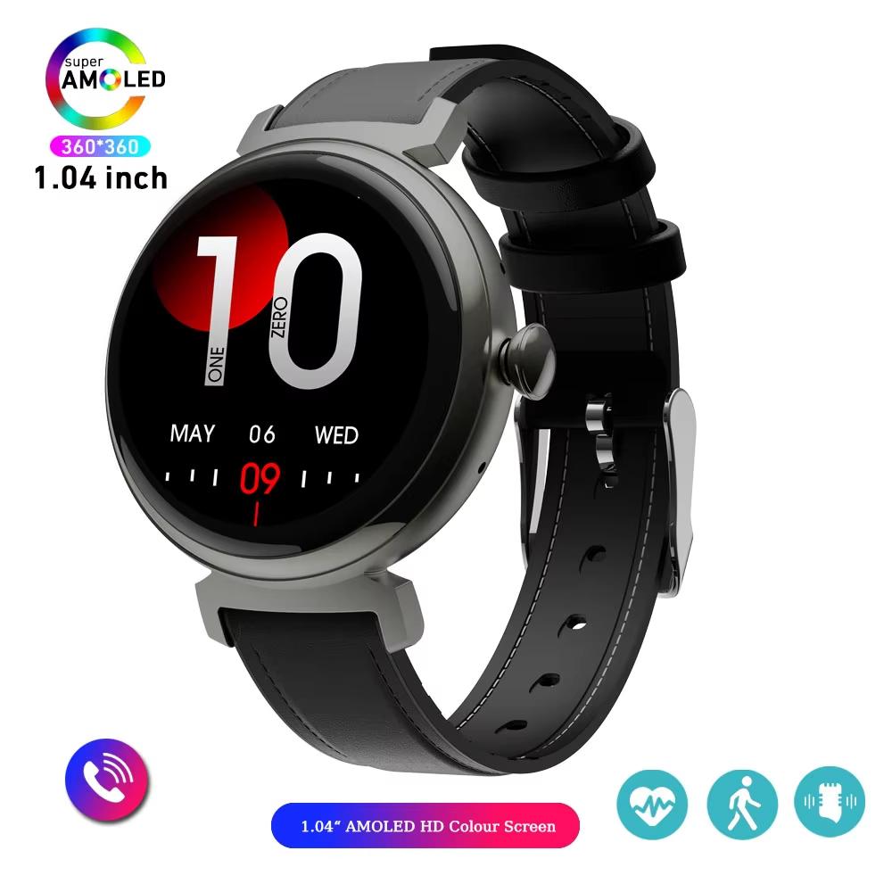 1,04-calowy ekran AMOLED Modny damski smartwatch Ekran zawsze włączony Połączenia Bluetooth Smartwatch Metalowa obudowa Zegarek z małym ekranem