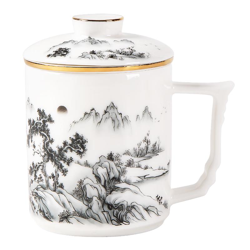 Gold-Inlaid Jade Ceramic Tea Mug with Infuser