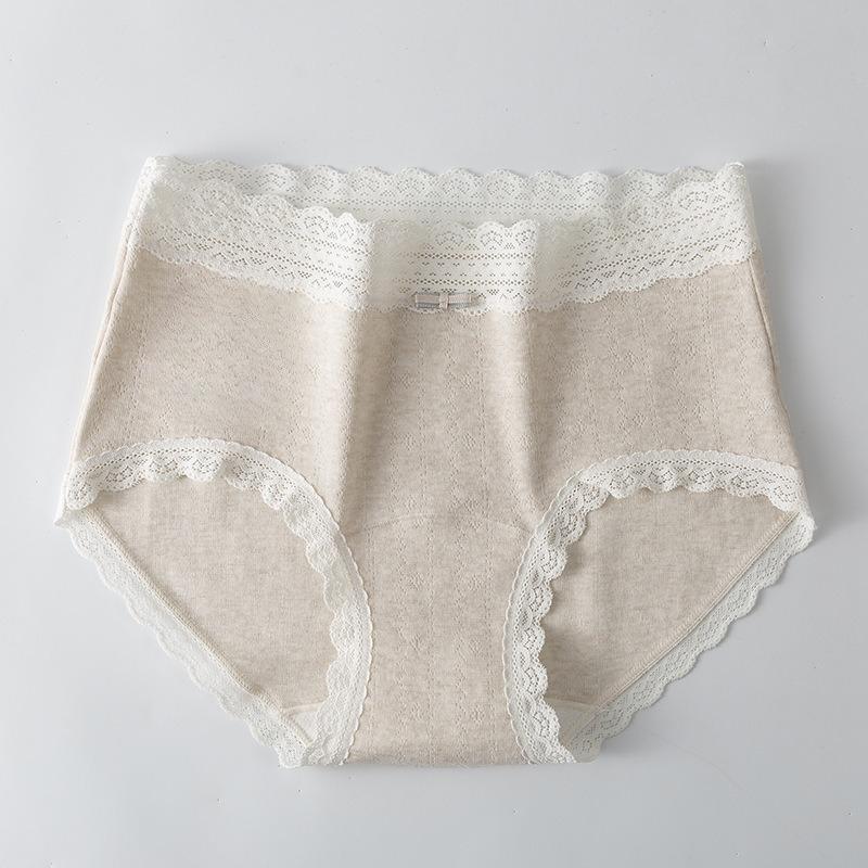 

Ladies Spring and Autumn Lace Waist Soft and Comfortable 10A Bacteriostatic Pure Cotton Extended Crotch Breathable Briefs XL телесный