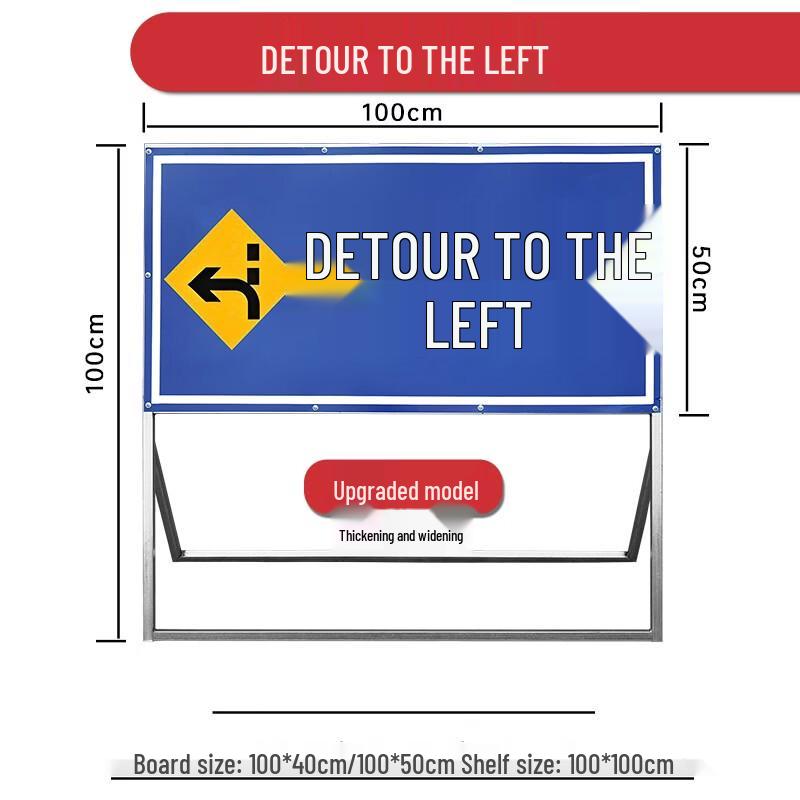 Foldable Left Lane Narrows Road Warning Sign