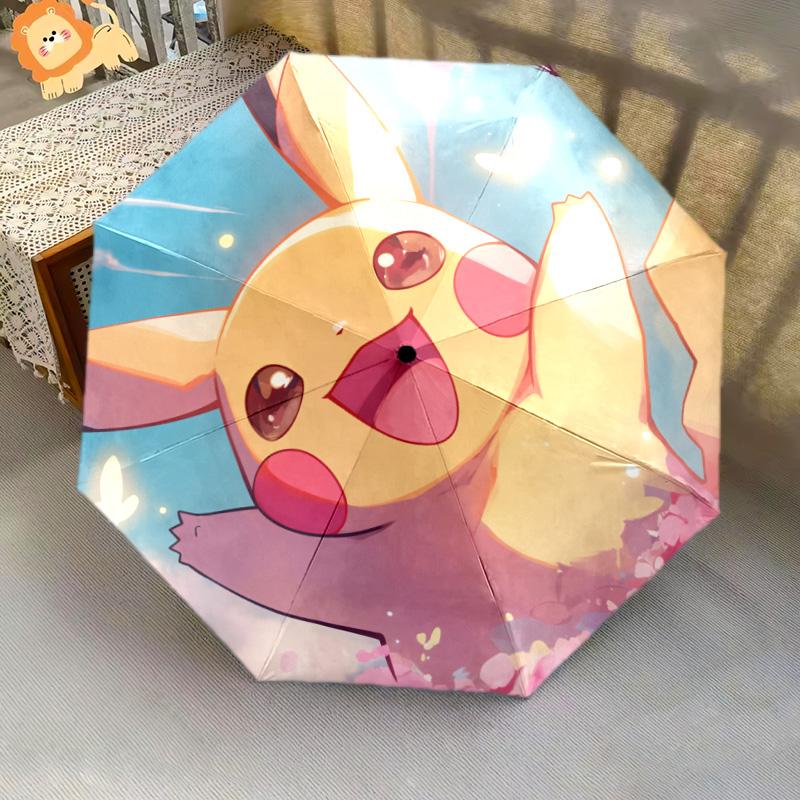 Pikachu-Muster, automatischer Klappschirm, tragbares und faltbares Design, 8 Rippen, ein Weihnachts- oder Geburtstagsgeschenk.