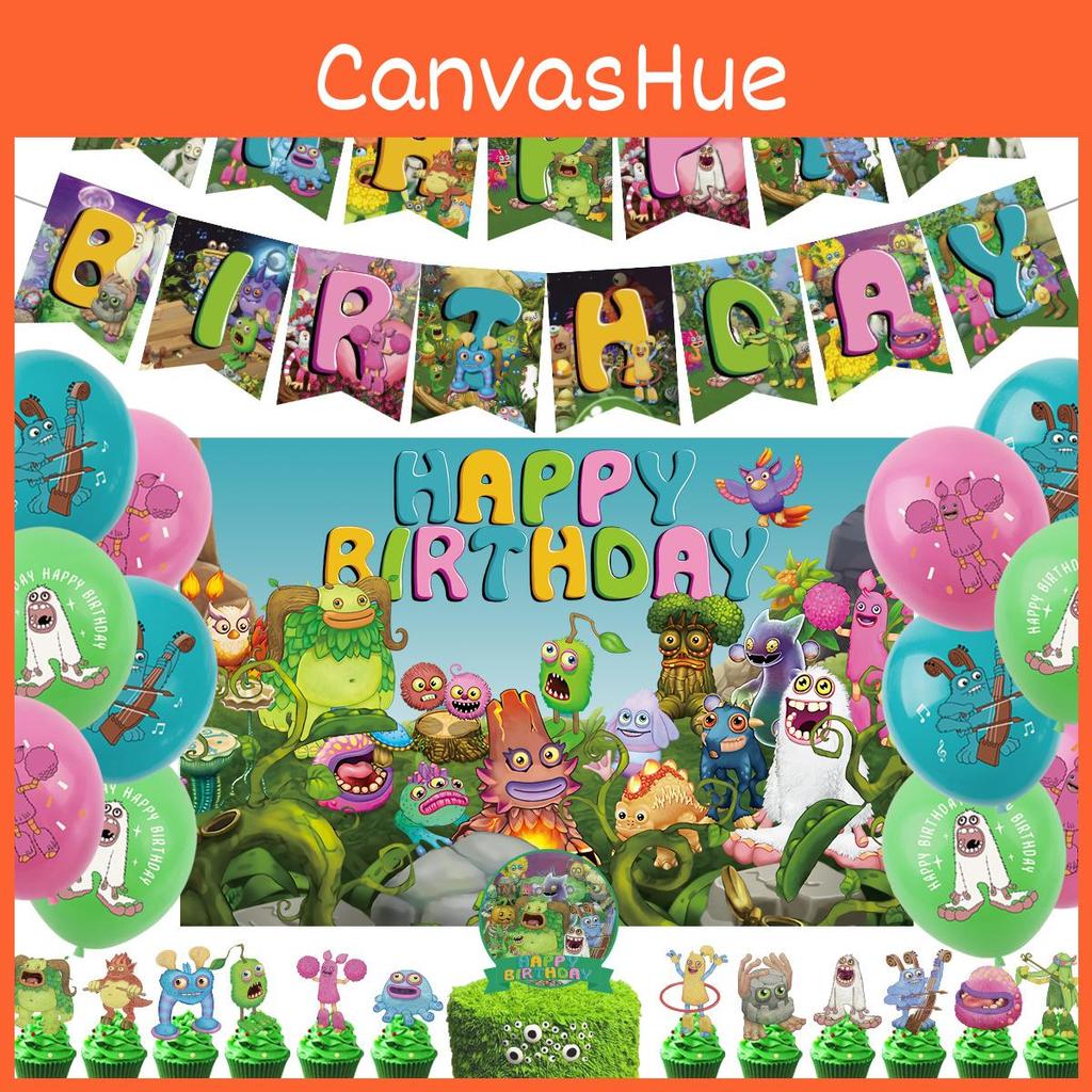 Colorful Monster Music Concert Birthday Party Decorations Forest Creature Bunting Banner Balloons Cake Toppers