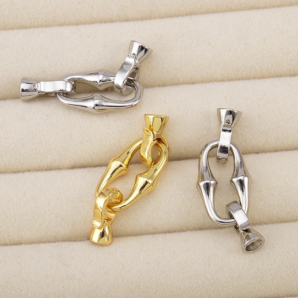 18K Copper Gold Plated Double-Headed Bamboo Joint Buckle for Pearl Necklace Bracelet Closures Buckles DIY Jewelry Accessories