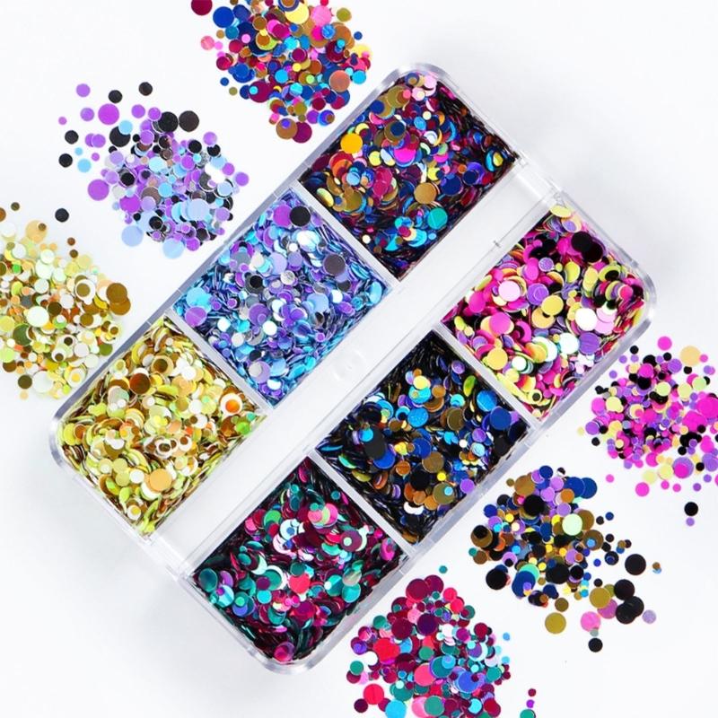 Nail Sequins,Nail Art Flake,Nail Glitter Paillette Mixed Round,3D Nail Art Stickers for Nail Decoration DIY Resin Mold