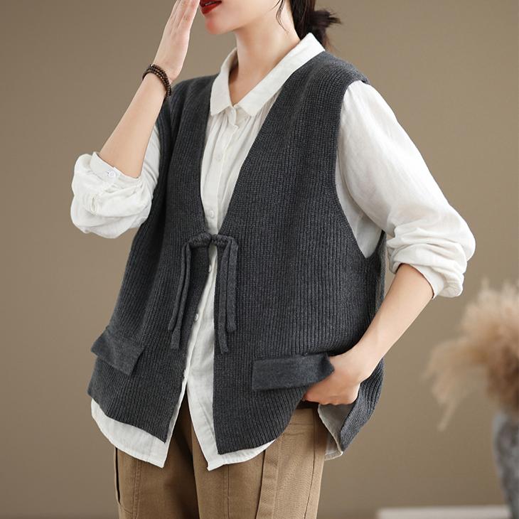 

DIMANAF 2024 свитера осенний жилет без рукавов повседневный женский базовый плюс размер винтажная одежда большой новый V-образный вырез сплошной One Size чёрный