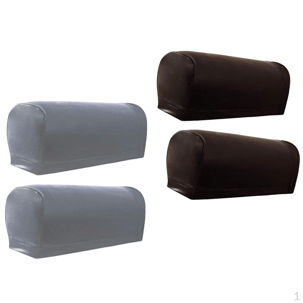 2 Pairs of PU Armrest Covers for Sofa Gray / Coffee Extendable Arm