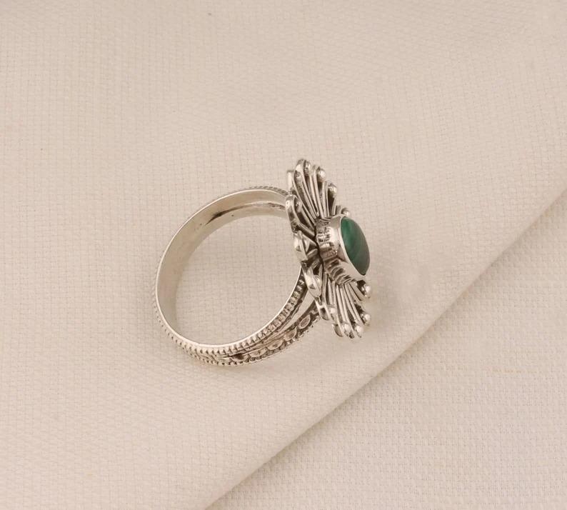 Malachite Ring, Solid 925 Sterling Silver Ring, Gemstone Ring, Handmade Ring, Designer Ring, Gift For Her, Boho Ring