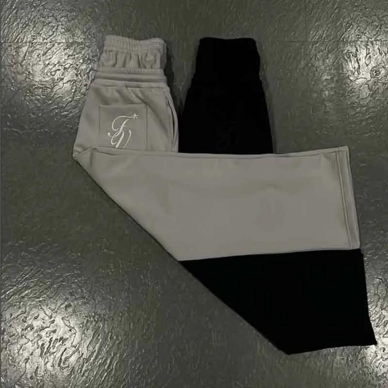 Pantalones deportivos de doble capa estilo retro americano Y2K, unisex, para mujer, con letras bordadas, estampados, holgados e informales.