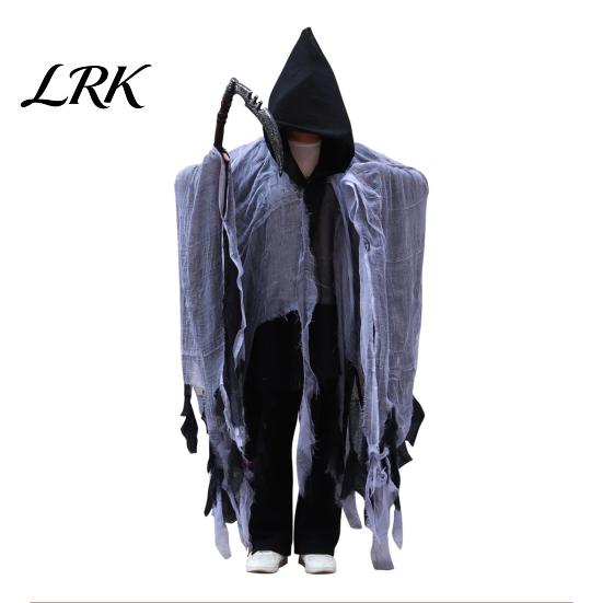 Stage Performance Ghost Cloak Grim Reaper Hooded for Men Women, Adult Scary Gothic Gauze Cape Wizard Cape, Halloween Cosplay Costume Masquerade Party