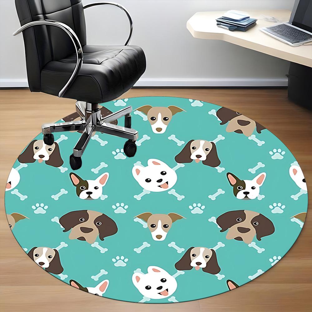 1pc Dog Faces Chair Carpet for Office, Round Polyester Mat, Indoor Decor for Office, Washable Non-slip Carpet yy251219068