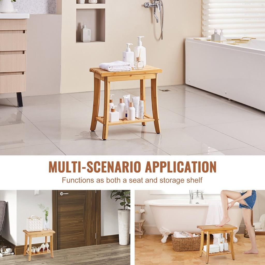Bamboo Shower Bench 19.1 X 11.3 X 18.3 In Shower Stool Chair for Bathroom
