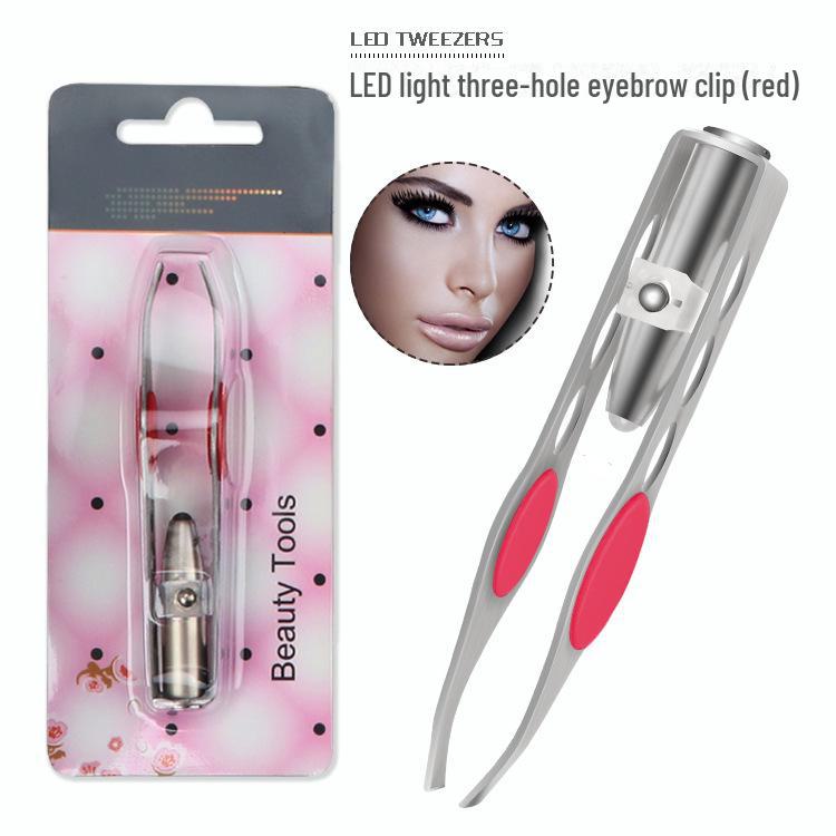 LED-Illuminated Stainless Steel Eyebrow Trimmer with Tweezers and Hair Removal Tool