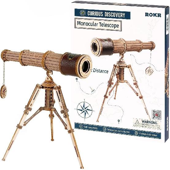 ROKR 3D Wooden Puzzles-Model Building Kits-DIY Kits for Adults-Wooden Monocular Telescope Science Gifts Kits for Adults Kids
