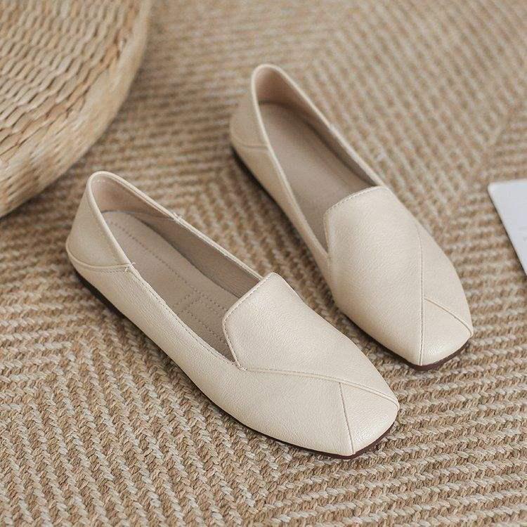 

Women s Genuine Leather Retro Square Toe Loafers - Soft Sole, Slip-on, Versatile, British Style. 36 вершковий/білий