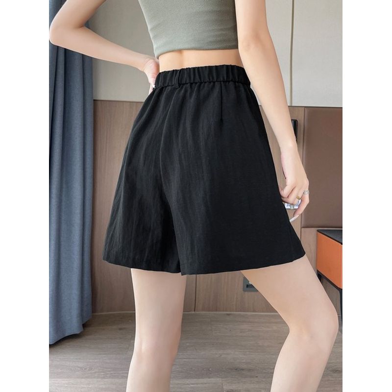 Sweet Student Small High Waist Ice Silk Linen A- Line Loose Linen Wide Casual Wide-Leg Shorts Hot Pants Yamamoto Pants
