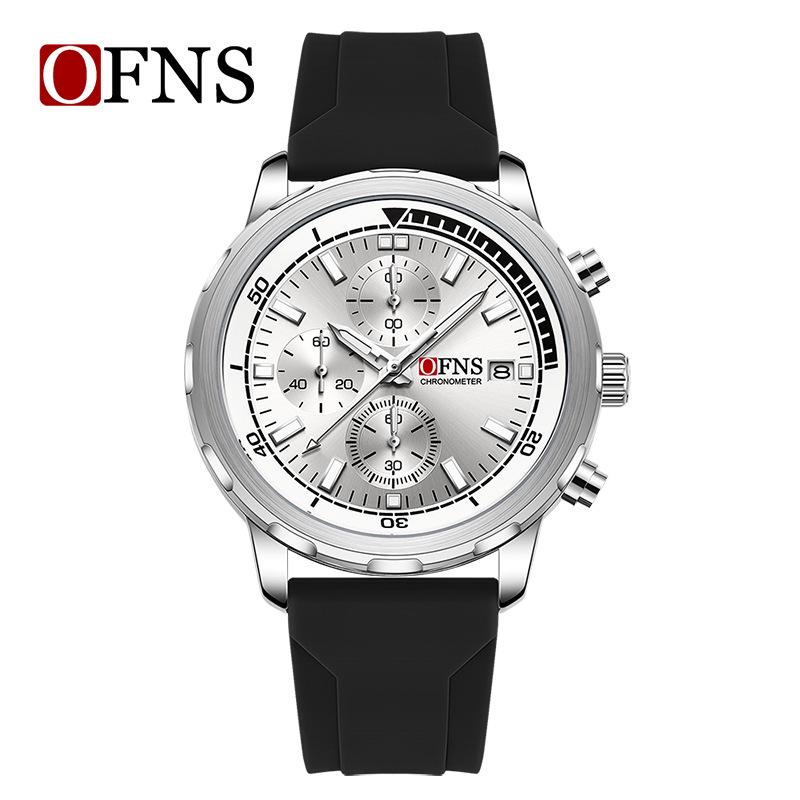 OFNS Men's Fashionable Multi-Functional Luminous Six-Needle Quartz Watch with Calendar and Waterproof Timer